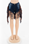 plus size solid color spliced tassel straight new stylish stretch casual denim shorts_Yellow_Green_Orange