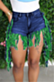 plus size solid color spliced tassel straight new stylish stretch casual denim shorts_Yellow_Green