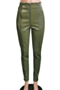 plus size 3 colors autumn solid color zip-up stretch tight pu leather casual pants_Black_Khaki _Green