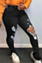 new stylish 3 colors plus size holes split micro elastic pockets tight jeans_Black