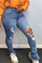 new stylish 3 colors plus size holes split micro elastic pockets tight jeans_Black_Sky Blue