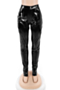 plus size solid color new fashion pu leather micro elastic tight pants_Black