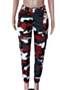 new stylish 7 colors autumn camo batch printing pockets micro elastic pants (with belt)_Purple_Red