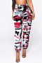 new stylish 2 colors autumn camo batch printing pockets micro elastic pants (with belt)_Red