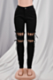 autumn solid color plus size hollow out lace-up stretch tight jeans (new add color)_Black