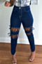 autumn solid color plus size hollow out lace-up stretch tight jeans (new add color)_Black_Blue