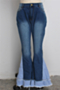 plus size autumn winter contrast color zip-up all-match stretch flare jeans_Sky Blue_Dark Blue