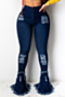 plus size 3 colors solid color autumn holes button zip-up tight casual flare jeans_Sky Blue_Blue_Dark Blue