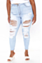 plus size holes new fashion zip-up tight slim casual jeans_Sky Blue