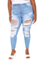 plus size holes new fashion zip-up tight slim casual jeans_Sky Blue_Blue