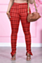 autumn new stylish three colors lattice batch printing pleated pants_Red