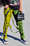 three colors autumn new stylish lattice batch printing zipper casual pants_Blue_Yellow