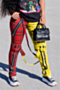 five colors plus size autumn new stylish lattice batch printing zipper casual pants (new add colors and size)_Red
