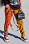 five colors plus size autumn new stylish lattice batch printing zipper casual pants (new add colors and size)_Red_Blue_Yellow_Orange