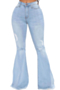 autumn plus size fashion all-match hole zip-up button flare jeans_Sky Blue