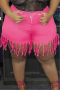 four colors plus size summer spliced tassel zip-up fashion straight shorts_Black_Sky Blue_Dark Blue_Magenta