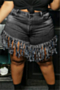 four colors plus size summer spliced tassel zip-up fashion straight shorts_Black