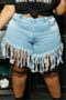 four colors plus size summer spliced tassel zip-up fashion straight shorts_Black_Sky Blue