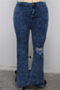 slim wide leg plus size fashionable hole zip-up micro flared jeans_Blue_Dark Blue