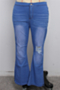 slim wide leg plus size fashionable hole zip-up micro flared jeans_Blue