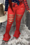 new style 3 colors fashion solid color zip-up holes tight flare jeans_Black_White_Red