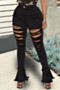 new style 3 colors fashion solid color zip-up holes tight flare jeans_Black