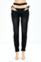 new stylish hollow out solid color button sexy tight slim jeans (with underpants)_Black