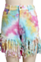 plus size three colors multicolor batch printing spliced tassel denim shorts_Red_Blue_Pink