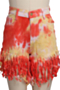 plus size three colors multicolor batch printing spliced tassel denim shorts_Red