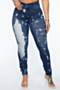 plus size new stylish batch printing zip-up pockets tight casual jeans_Black_Dark Blue