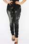 plus size new stylish batch printing zip-up pockets tight casual jeans_Black