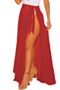 plus size new stylish solid color 5 colors lace-up sexy mesh beach skirt_White_Red