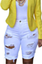 plus size 5 colors summer new stylish holes pockets denim shorts_White