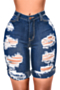 plus size 5 colors summer new stylish holes pockets denim shorts_White_Black_Dark Blue