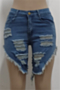 summer solid color plus size new style holes irregular fashion denim shorts_Dark Blue_Sky Blue