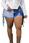 plus size new style contrast color stitching tassel zip-up denim shorts_Black_Blue