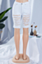 plus size solid color 2 colors holes new stylish tight denim bermuda shorts_White