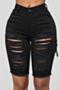 plus size solid color 2 colors holes new stylish tight denim bermuda shorts_White_Black