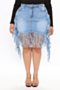 plus size 2 colors summer new stylish micro elastic tassel zip-up slim denim skirt_Sky Blue