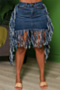 plus size 2 colors summer new stylish micro elastic tassel zip-up slim denim skirt_Sky Blue_Dark Blue