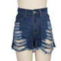 plus size solid ripped with pocket slim denim shorts_Black_Dark Blue