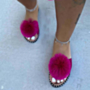 new four colors hairball decorated stylish beach slippers_Yellow_Purple