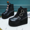 new stylish simple pu synthetic leather thick boots(heel height:10cm)_Black
