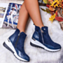 autumn new stylish pu synthetic leather splice boots(heel height:6cm)_Black_Blue