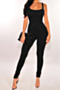 summer solid color 6 colors new stylish low-cut sleeveless stretch tight jumpsuit_Black