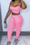 new plus size stretch sling low-cut sexy sports tight two-piece set_Pink