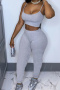 new plus size stretch sling low-cut sexy sports tight two-piece set_Pink_Gray