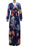autumn flowers batch printing plus size new stylish v-neck stretch maxi dress (with belt)_Blue