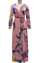 autumn flowers batch printing plus size new stylish v-neck stretch maxi dress (with belt)_Blue_Pink