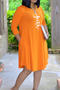 three-quarter sleeve letter printing plus size new stylish stretch simple midi dress_Black_Purple_Orange